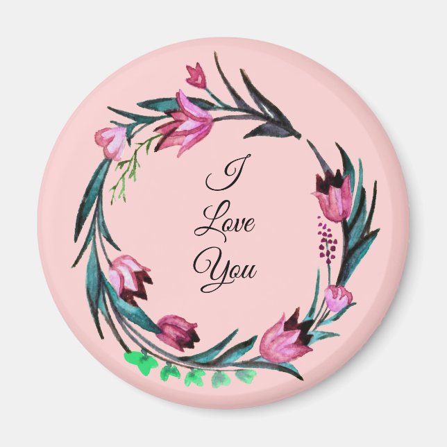 rosa, kreisförmiges, florales Muster Magnet (Vorne)