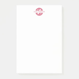 Rosa Kreisname Minimal Business Monogramm Mädchenh Post-it Klebezettel