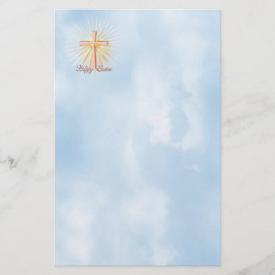 Rosa Kreuz auf Wolken mit glücklichem Ostertext Briefpapier