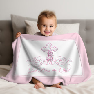 Rosa Kreuz Baby Mädchen Taufdecke Fleecedecke