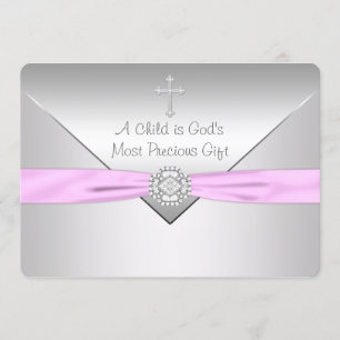Rosa Kreuz Baby Mädchen Taufkleid Einladung