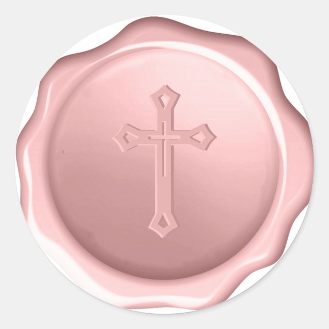 Rosa Kreuz Embossed Dusty Rose Religious Wax Siege Runder Aufkleber (Vorderseite)