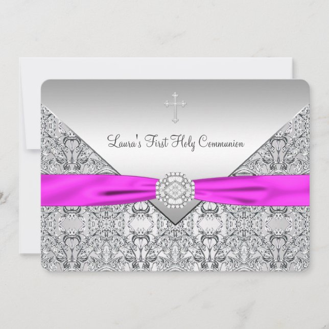 Rosa Kreuzmädchen Rosa Erste Kommune Einladung (Vorderseite)