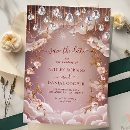 Rosa Kristalltropfen Opulent Floral Save the Date Einladung