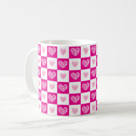 Rosa Krittelherzen Karo Muster Kaffeetasse