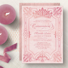 Rosa Krone Tiara Elegantes Quinceanera Einladung