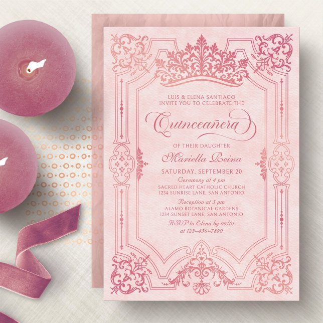 Rosa Krone Tiara Elegantes Quinceanera Einladung (Von Creator hochgeladen)