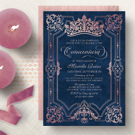 Rosa Krone Tiara Elegantes Quinceanera Einladung