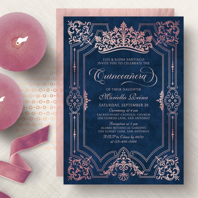 Rosa Krone Tiara Elegantes Quinceanera Einladung (Von Creator hochgeladen)