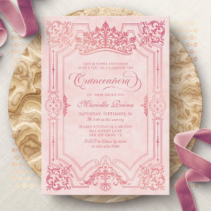Rosa Kronen-Tiara Elegante Quinceanera Einladung