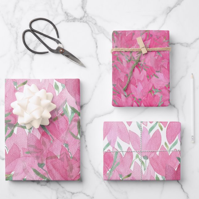 Rosa Kronenfeldröhren, Wasserfarbe, Muster Geschenkpapier Set (Vorderseite)