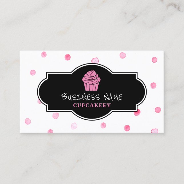 Rosa Kuchen-Bäckerei-niedliche Polka-Punkte Visitenkarte (Vorderseite)