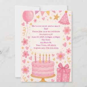 Rosa Kuchen, Geschenke, Balloons, Hüttenmädchen Ge Einladung