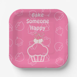 Rosa Kuchen glücklich Pappteller
