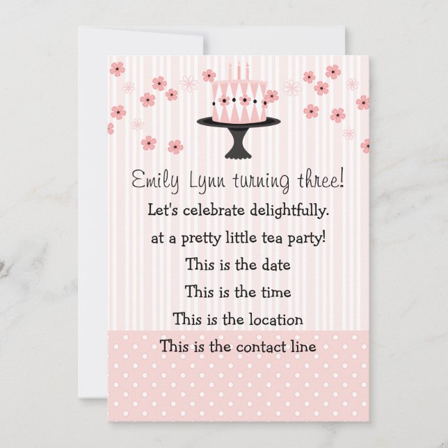 Rosa Kuchen mit 3 Kerzen Einladung (Vorderseite)