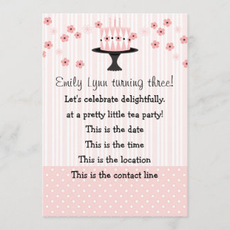 Rosa Kuchen mit 3 Kerzen Einladung