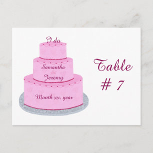 Rosa Kuchen mit Herz-Hochzeit-Tischnummer Postkarte
