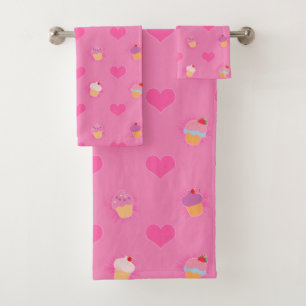 Rosa Kuchen-Muster Badhandtuch Set