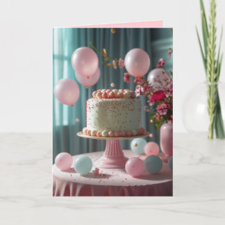 Rosa Kuchen und Balloons Einladung