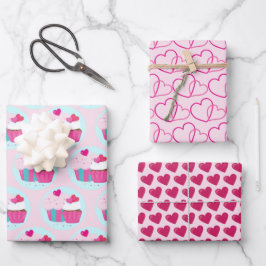 Rosa Kuchen und Herzen Geschenkpapier Set