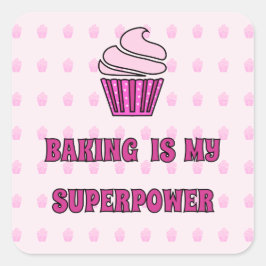 Rosa Kuchenbacken Superkraft Quadratischer Aufkleber