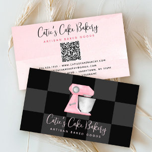 Rosa Kuchengemischt-Mixer QR-Code Schwarz Kariert Visitenkarte