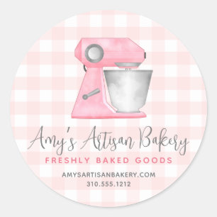 Rosa Küchenmixer im Gingham-Karo-Design für Bäcker Runder Aufkleber