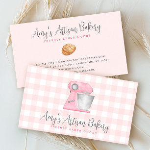 Rosa Küchenmixer mit Gingham-Muster für die Bäcker Visitenkarte