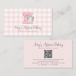 Rosa Küchenmixer QR Code Gingham Bäckerei Visitenkarte