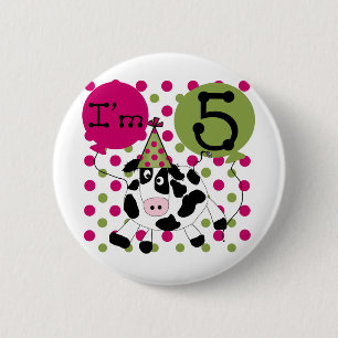 Rosa Kuh 5th Birthday Shirts und Geschenke Button