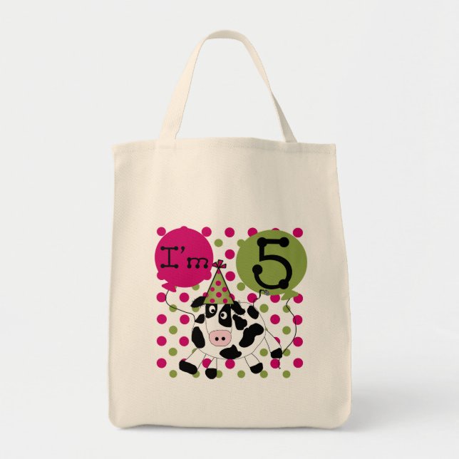 Rosa Kuh 5th Birthday Shirts und Geschenke Tragetasche (Vorne)