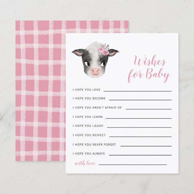 Rosa Kuh wünscht eine Babykarte (Vorne/Hinten)