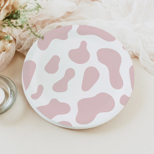 Rosa Kuhdruck Kleine Cowgirl Baby Shower Pappteller