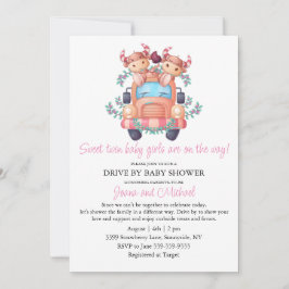 Rosa Kühe Pink Auto Twin Girls Drive by Baby Dusch Einladung