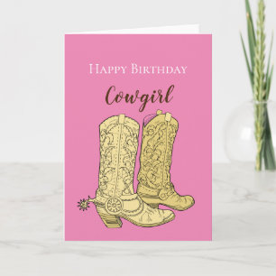 Rosa Kuhgirl-Cowboystiefel-Geburtstag Karte