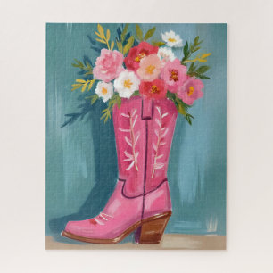 Rosa Kuhgirl-Stiefel-Blumenstrauß Aquarell