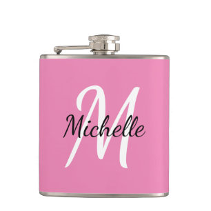 Rosa kundenspezifische Monogramm-Flasche Flachmann