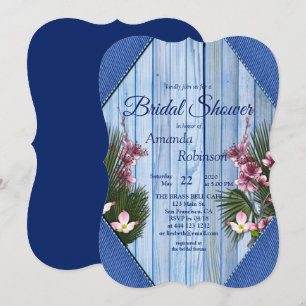 Rosa Künstlerische Blume auf Blue-wood-Textur Einladung