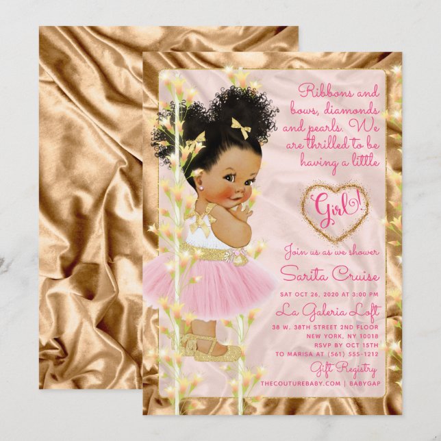 Rosa Kupfer-Gold-Babydusche Einladung (Vorne/Hinten)