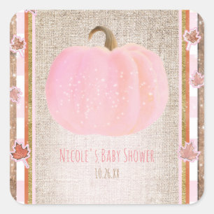 Rosa Kürbis Herbst Herbst Rustikale Babyparty Quadratischer Aufkleber