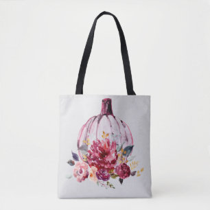 Rosa Kürbis Herbstfarben florale Aquarellfarben He Tasche