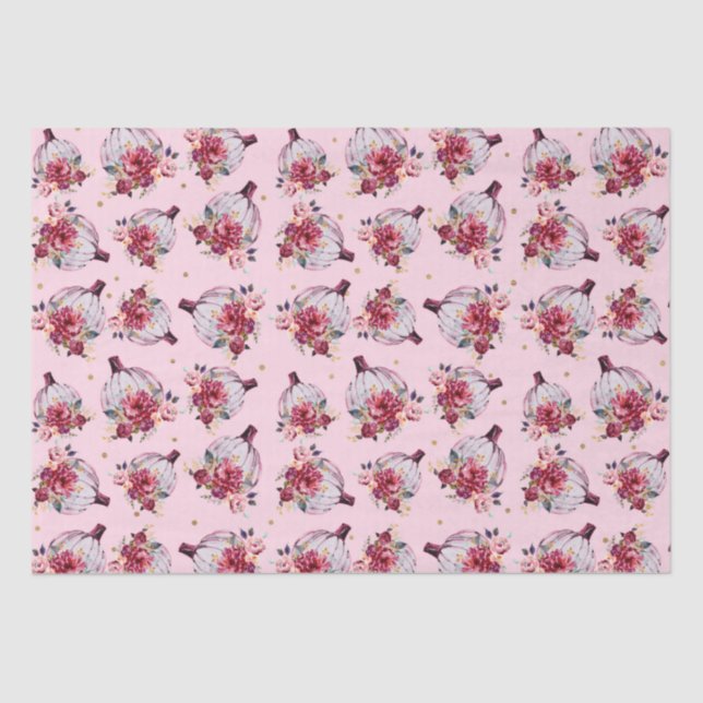 Rosa Kürbis Herbstmuster mit Blumenbeeren Seidenpapier (Vorderseite)