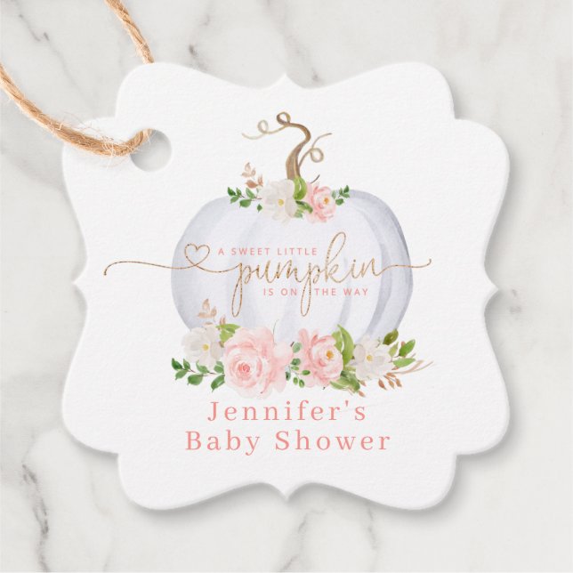Rosa Kürbiskugel Babydusche Danke Geschenkanhänger (Vorderseite)