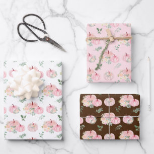 Rosa Kürbisse Floral Geschenkpapier Set