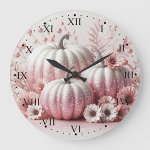 Rosa Kürbisse und Blumen mit römischen Ziffern Große Wanduhr