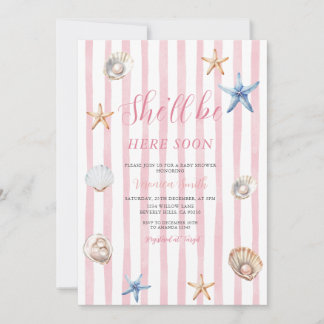 Rosa Küsten-Sie wird bald hier sein Baby Shower Einladung