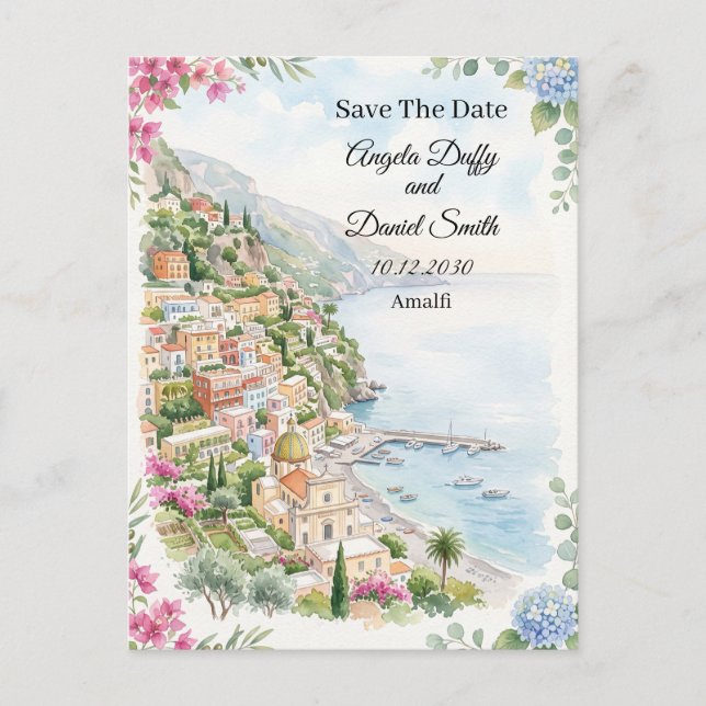 Rosa Küstenflorales Save-The-Date-Postkarte Postkarte (Vorderseite)