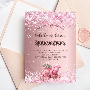 Rosa Kutsche aus Quinceanera, elegantes Party Einladung