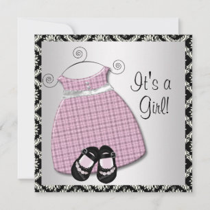 Rosa Lackschuhe Rosa Damast-Baby-Party Einladung