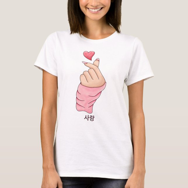 Rosa Lady Koreanischer Herzflügel mit koreanischer T-Shirt (Vorderseite)